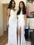 Sheath Spaghetti Straps White Chiffon Bridesmaid Dress with Split LBQB0022